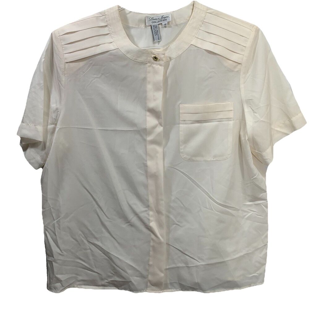 Laura Jayne Collection Blouse‎ Womens 16 Cream Short Sleeve Pleated Shoulder